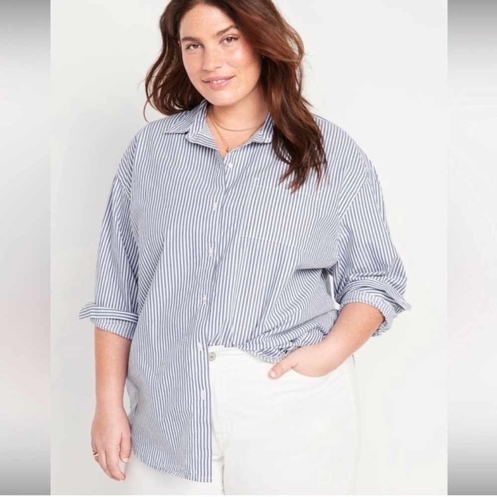 Old Navy The Tunic Shirt Blue and White Striped Button Down Shirt Size XL